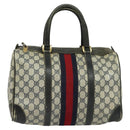 GUCCI GG Supreme Sherry Line Boston Bag PVC Navy Gold Red Auth 124861-13