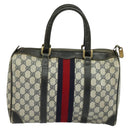 GUCCI GG Supreme Sherry Line Boston Bag PVC Navy Gold Red Auth 124861-2