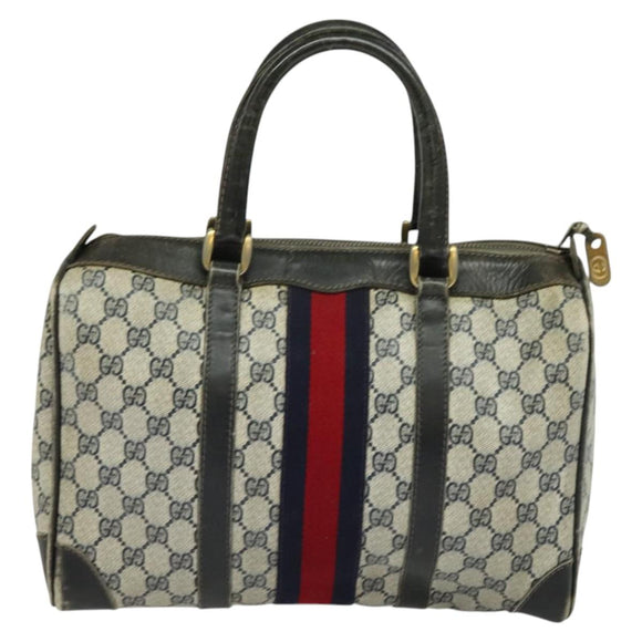 GUCCI GG Supreme Sherry Line Boston Bag PVC Navy Gold Red Auth 124861