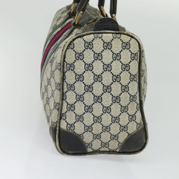 GUCCI GG Supreme Sherry Line Boston Bag PVC Navy Gold Red Auth 124861