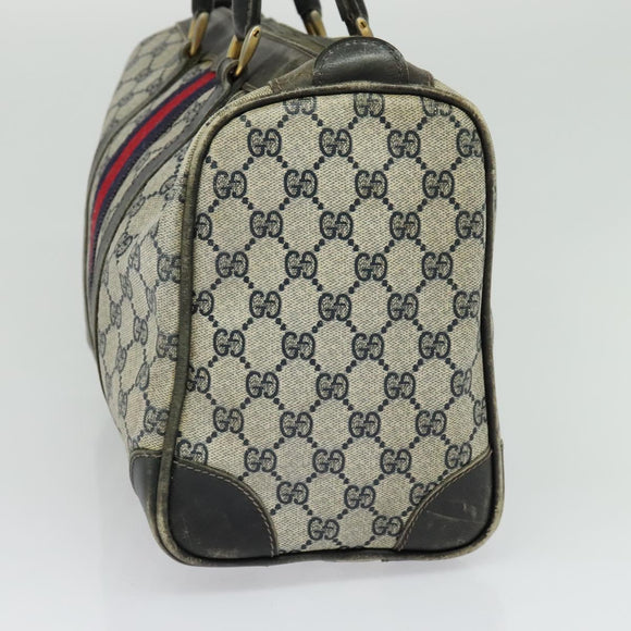 GUCCI GG Supreme Sherry Line Boston Bag PVC Navy Gold Red Auth 124861