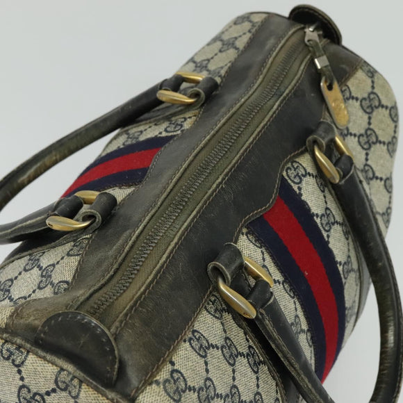 GUCCI GG Supreme Sherry Line Boston Bag PVC Navy Gold Red Auth 124861