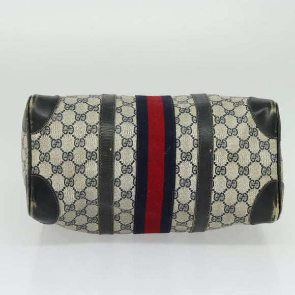 GUCCI GG Supreme Sherry Line Boston Bag PVC Navy Gold Red Auth 124861