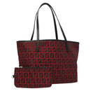 FENDI Zucchino Canvas Hand Bag Red Silver Auth 124864V-1