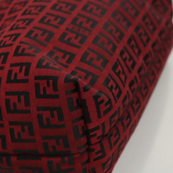FENDI Zucchino Canvas Hand Bag Red Silver Auth 124864V