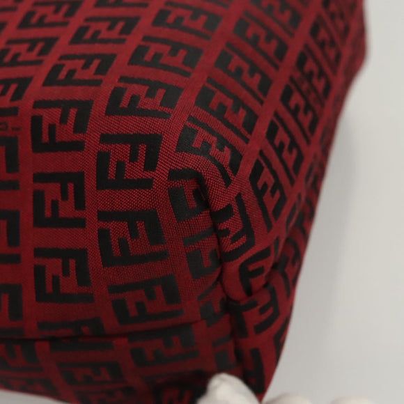FENDI Zucchino Canvas Hand Bag Red Silver Auth 124864V