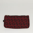 FENDI Zucchino Canvas Hand Bag Red Silver Auth 124864V-19