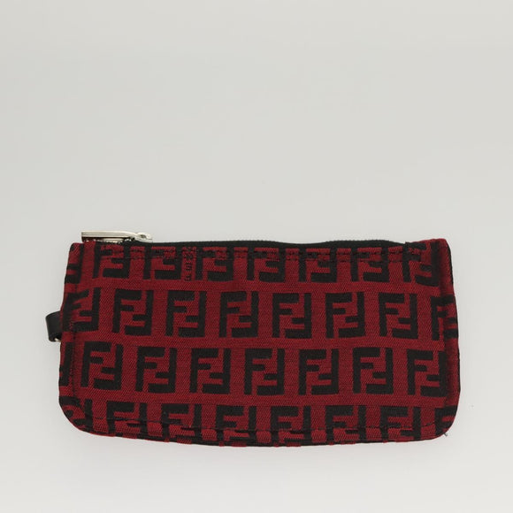 FENDI Zucchino Canvas Hand Bag Red Silver Auth 124864V