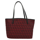 FENDI Zucchino Canvas Hand Bag Red Silver Auth 124864V-2