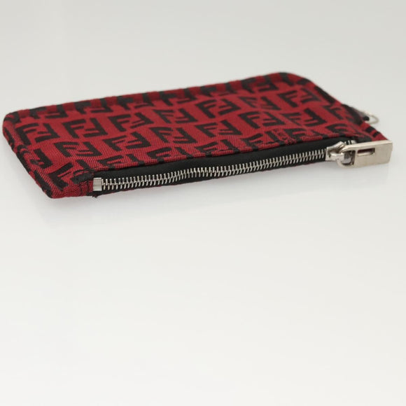 FENDI Zucchino Canvas Hand Bag Red Silver Auth 124864V