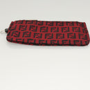 FENDI Zucchino Canvas Hand Bag Red Silver Auth 124864V-23