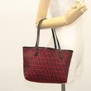 FENDI Zucchino Canvas Hand Bag Red Silver Auth 124864V-26
