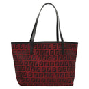FENDI Zucchino Canvas Hand Bag Red Silver Auth 124864V-3