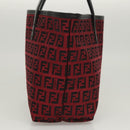 FENDI Zucchino Canvas Hand Bag Red Silver Auth 124864V-4