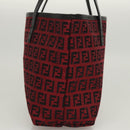 FENDI Zucchino Canvas Hand Bag Red Silver Auth 124864V-5
