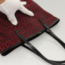 FENDI Zucchino Canvas Hand Bag Red Silver Auth 124864V-6