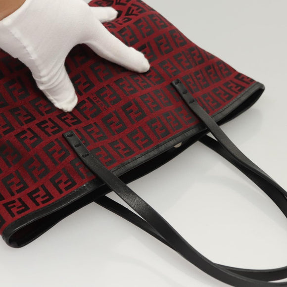 FENDI Zucchino Canvas Hand Bag Red Silver Auth 124864V