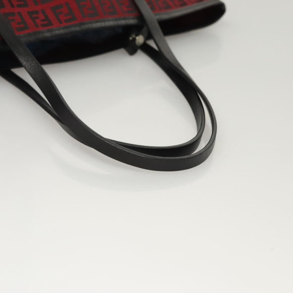 FENDI Zucchino Canvas Hand Bag Red Silver Auth 124864V