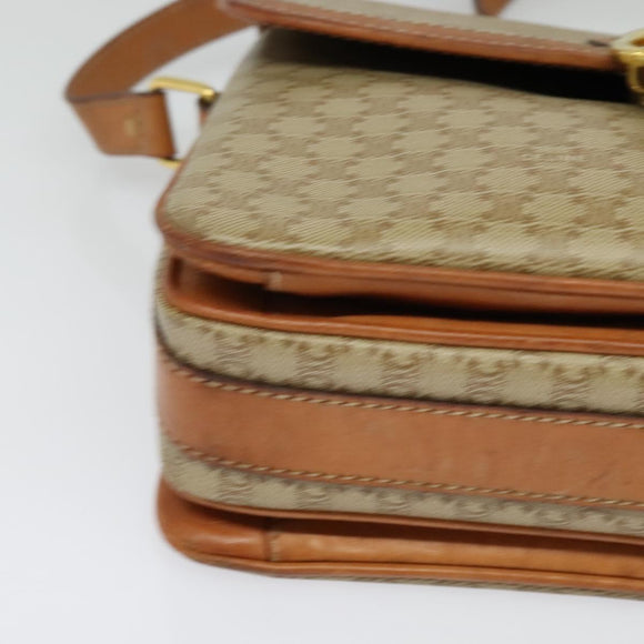 CELINE Macadam Canvas Shoulder Bag Beige Gold Auth 124879