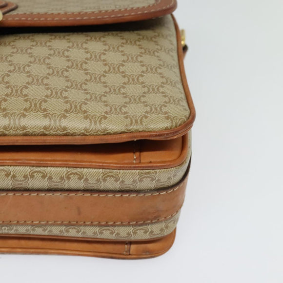 CELINE Macadam Canvas Shoulder Bag Beige Gold Auth 124879