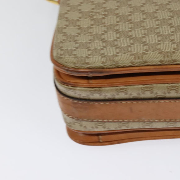 CELINE Macadam Canvas Shoulder Bag Beige Gold Auth 124879