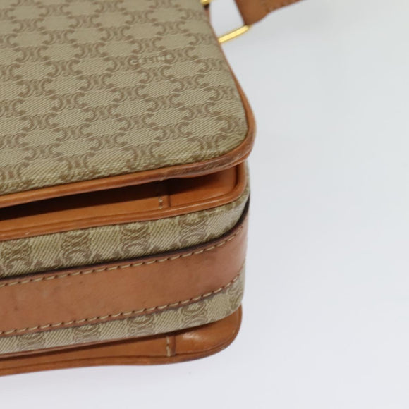 CELINE Macadam Canvas Shoulder Bag Beige Gold Auth 124879