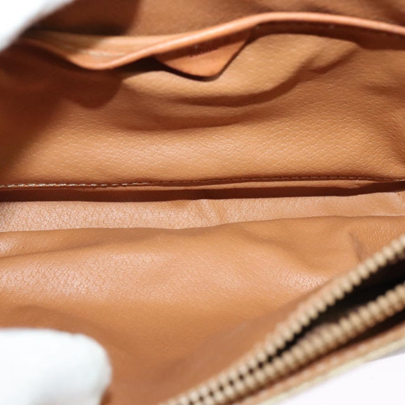 CELINE Macadam Canvas Shoulder Bag Beige Gold Auth 124879