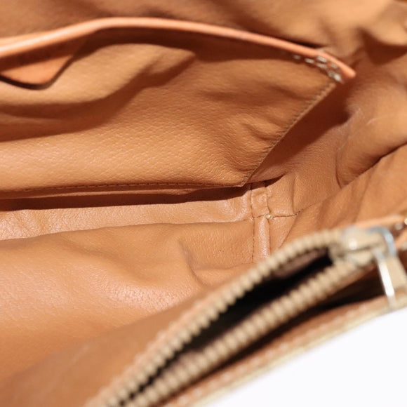 CELINE Macadam Canvas Shoulder Bag Beige Gold Auth 124879