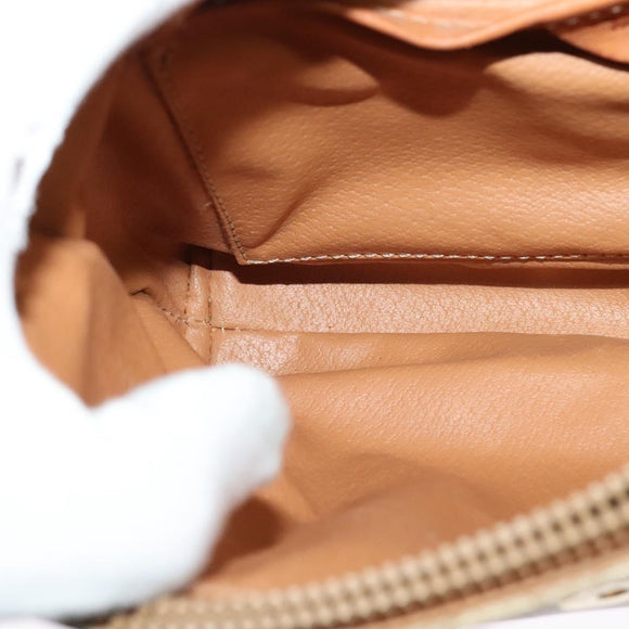 CELINE Macadam Canvas Shoulder Bag Beige Gold Auth 124879