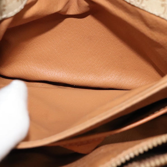 CELINE Macadam Canvas Shoulder Bag Beige Gold Auth 124879