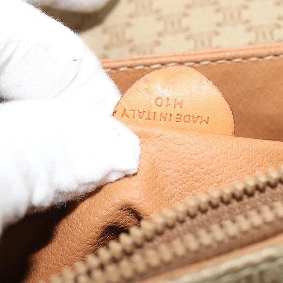 CELINE Macadam Canvas Shoulder Bag Beige Gold Auth 124879