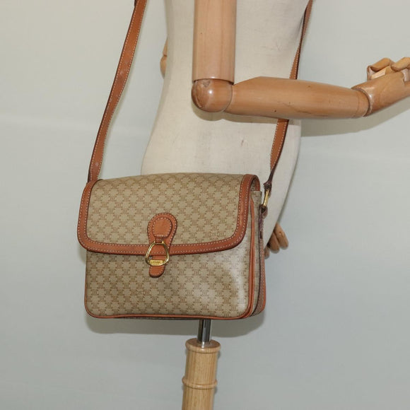 CELINE Macadam Canvas Shoulder Bag Beige Gold Auth 124879