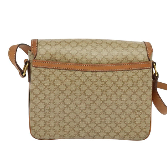 CELINE Macadam Canvas Shoulder Bag Beige Gold Auth 124879
