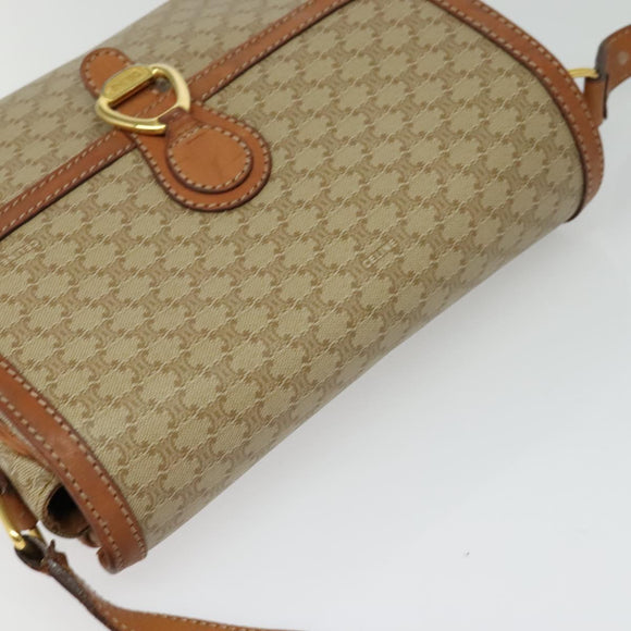 CELINE Macadam Canvas Shoulder Bag Beige Gold Auth 124879