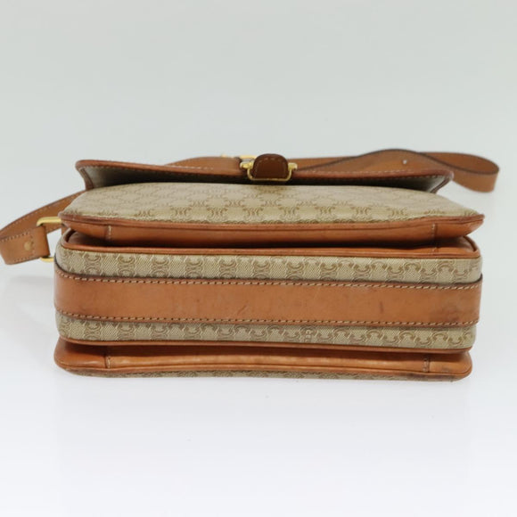 CELINE Macadam Canvas Shoulder Bag Beige Gold Auth 124879