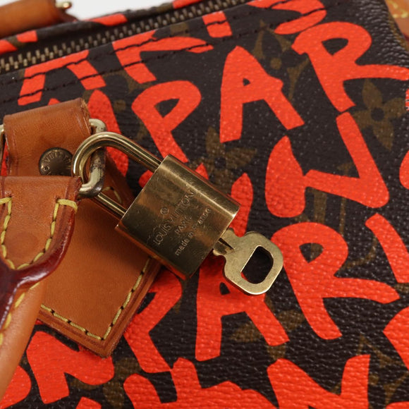 LOUIS VUITTON Monogram Graffiti Speedy 30 Hand Bag Orange M93705 Auth 124885V
