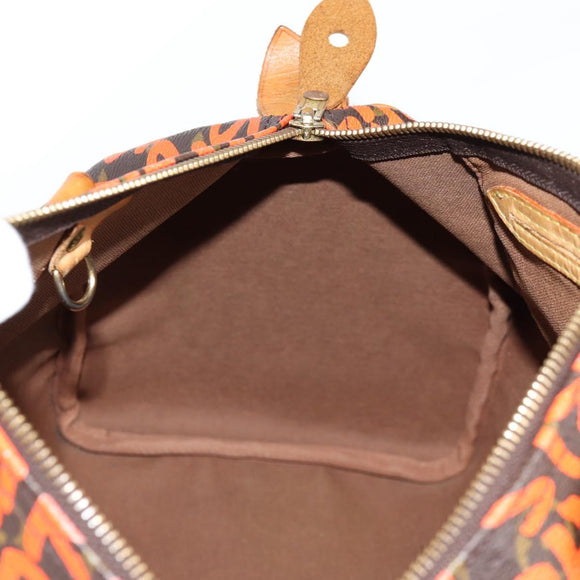 LOUIS VUITTON Monogram Graffiti Speedy 30 Hand Bag Orange M93705 Auth 124885V