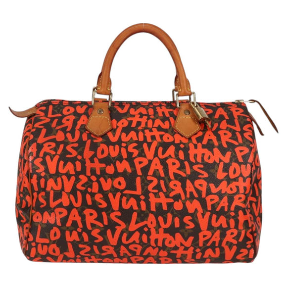 LOUIS VUITTON Monogram Graffiti Speedy 30 Hand Bag Orange M93705 Auth 124885V