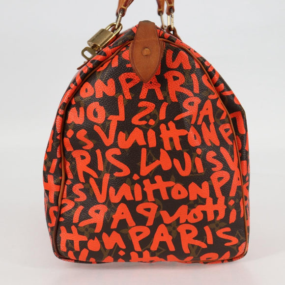 LOUIS VUITTON Monogram Graffiti Speedy 30 Hand Bag Orange M93705 Auth 124885V
