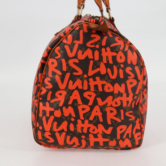LOUIS VUITTON Monogram Graffiti Speedy 30 Hand Bag Orange M93705 Auth 124885V