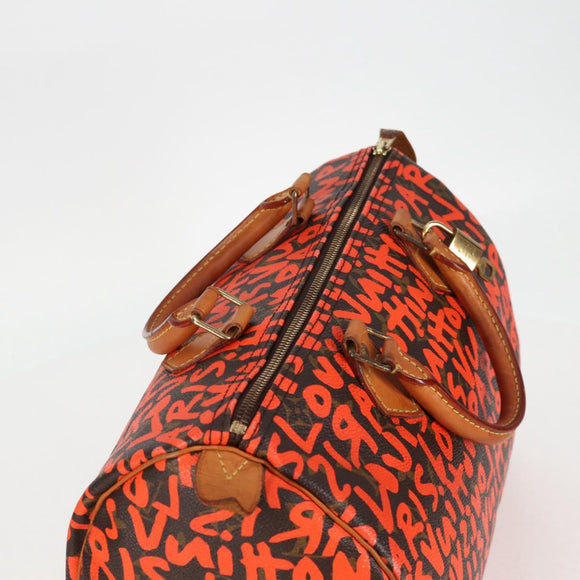 LOUIS VUITTON Monogram Graffiti Speedy 30 Hand Bag Orange M93705 Auth 124885V
