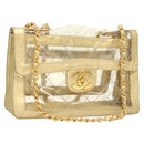 CHANEL Matelasse Chain Shoulder Bag Vinyl Clear Gold CC Auth 124906-1