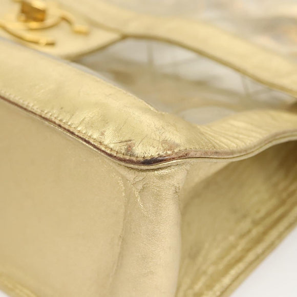 CHANEL Matelasse Chain Shoulder Bag Vinyl Clear Gold CC Auth 124906