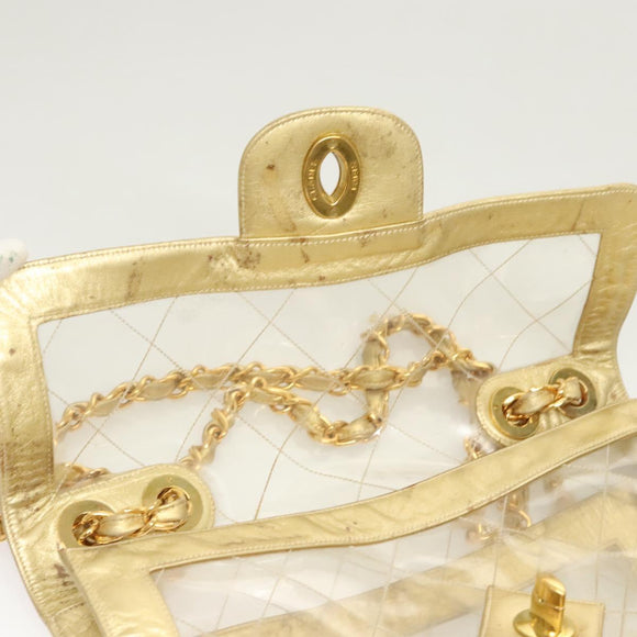 CHANEL Matelasse Chain Shoulder Bag Vinyl Clear Gold CC Auth 124906