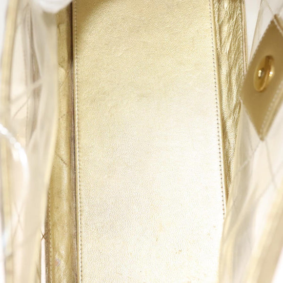 CHANEL Matelasse Chain Shoulder Bag Vinyl Clear Gold CC Auth 124906
