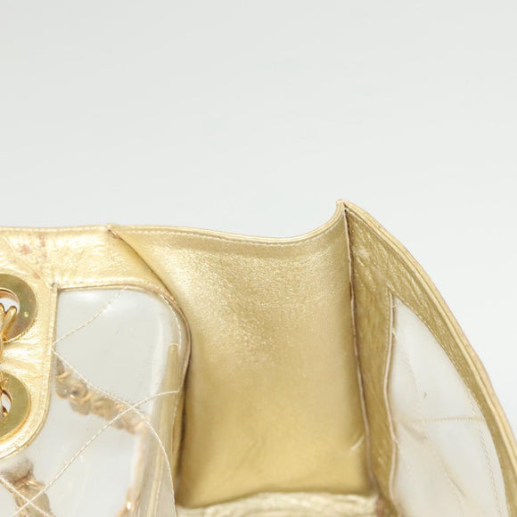 CHANEL Matelasse Chain Shoulder Bag Vinyl Clear Gold CC Auth 124906