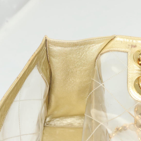 CHANEL Matelasse Chain Shoulder Bag Vinyl Clear Gold CC Auth 124906