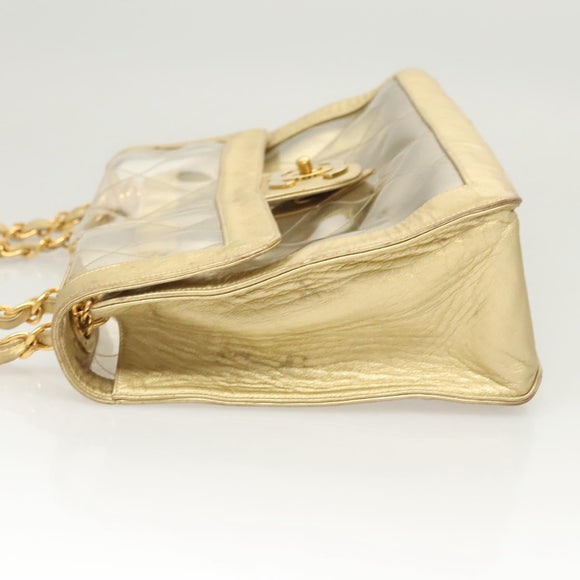 CHANEL Matelasse Chain Shoulder Bag Vinyl Clear Gold CC Auth 124906