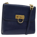Salvatore Ferragamo Gancini Shoulder Bag Leather Blue Gold Auth 124976-1