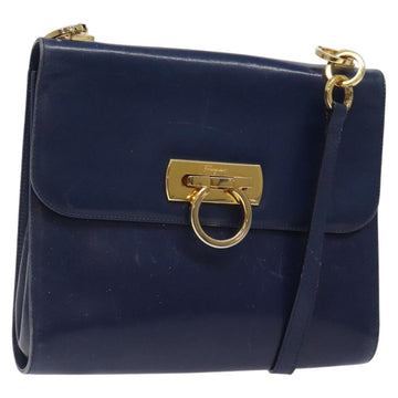 Salvatore Ferragamo Gancini Shoulder Bag Leather Blue Gold Auth 124976
